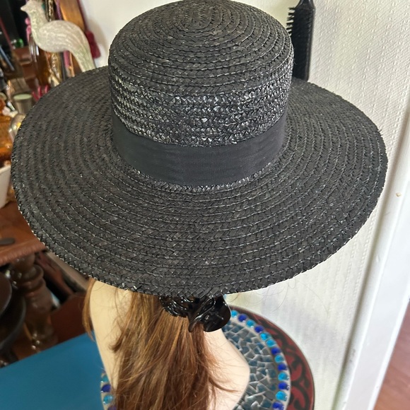 Vintage Black Straw Wide Brim Hat - Picture 7 of 9
